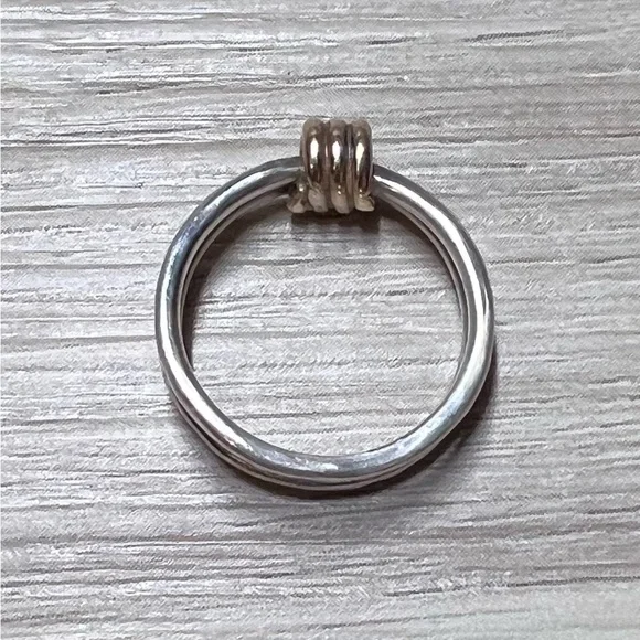 Vintage Designer Ed Levin Sterling Silver & Gold Signature Ring, Size 6 - Picture 6 of 13